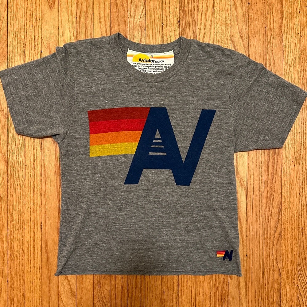 Aviator Nation Logo Boyfriend Tee Heather Grey Small Brand New!